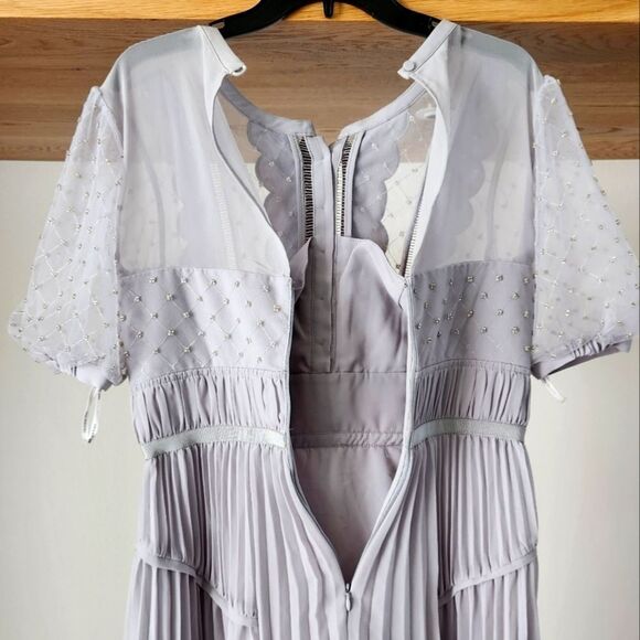 Self-Portrait Scalloped-Trim Pleated Chiffon Midi Dress - Picture 8 of 11